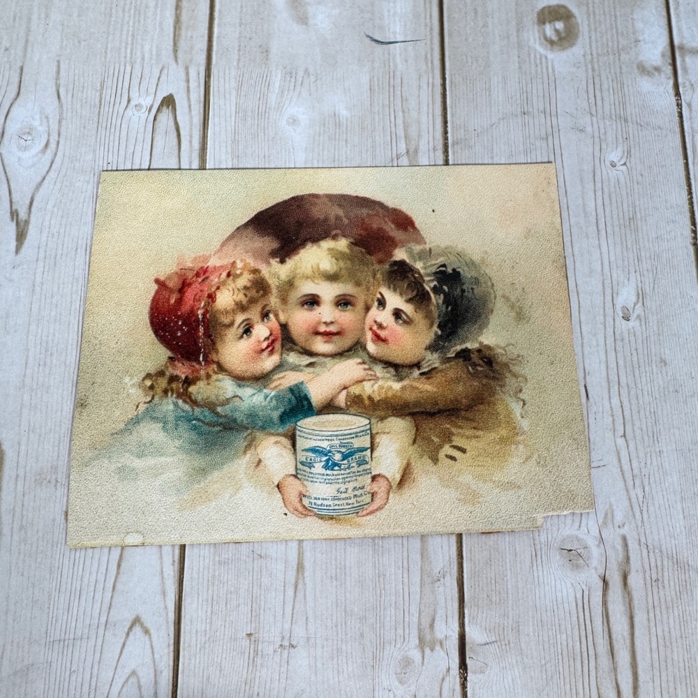 Antique Eagle Brand Condensed Milk Trade Card Victorian Children Advertising